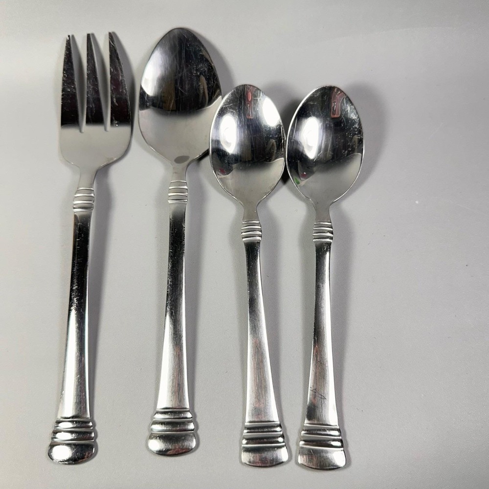 Cambridge Axis Stainless‎ Flatware 4 Pc Set Serving Fork Spoon Tablespoons China